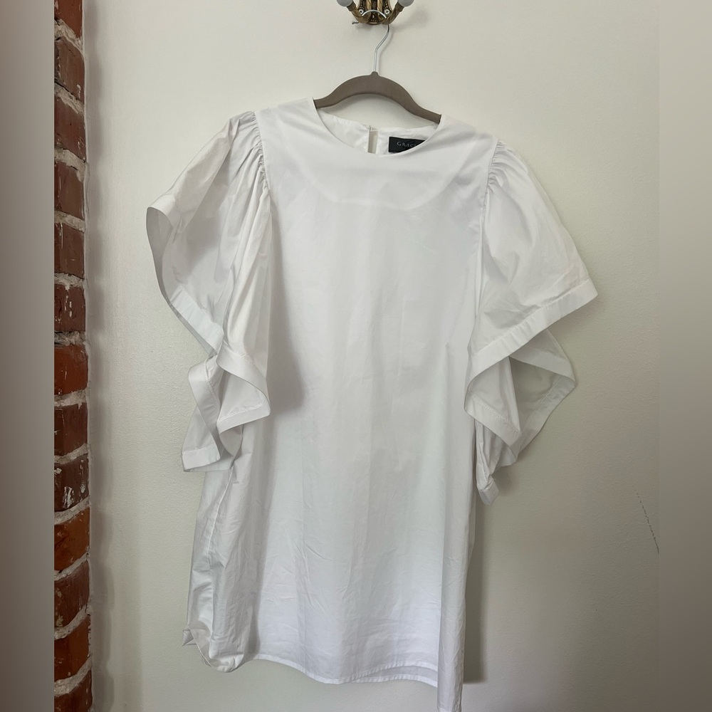 White Dramatic Flutter Sleeve Mini Dress- Has Poc… - image 4